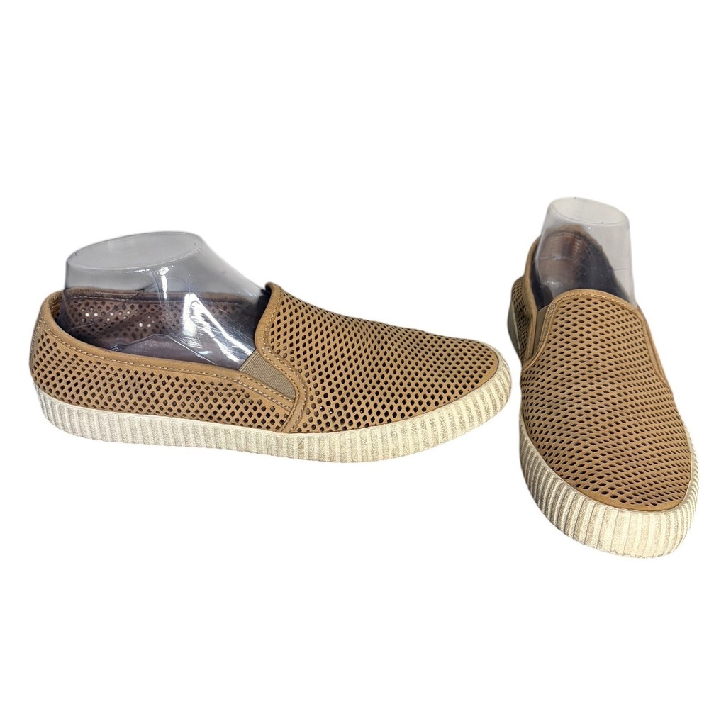 Frye Tan Perforated Leather Ash Slip On Sneaker Condition Casual Women's Size 9M